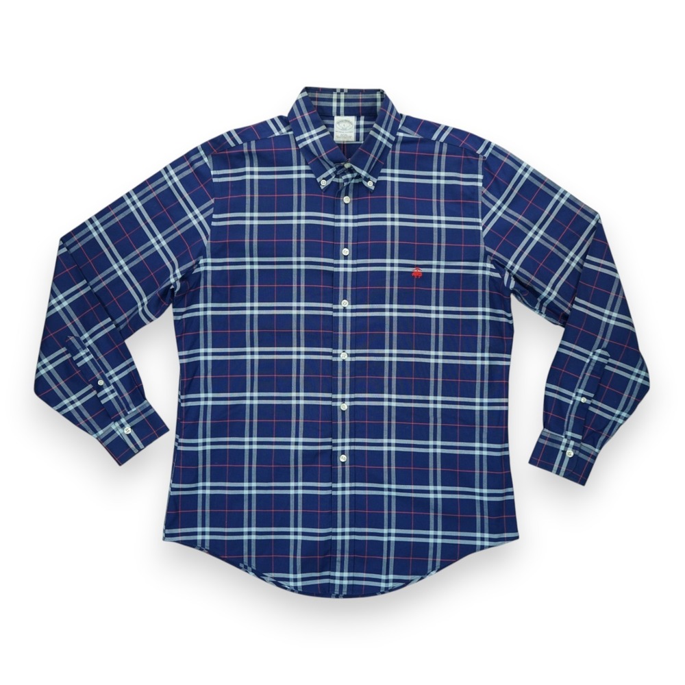 Brooks Brothers 346 Shirt Mens Plaid Size Large 100% Supima Cotton Slim Fit~ EUC